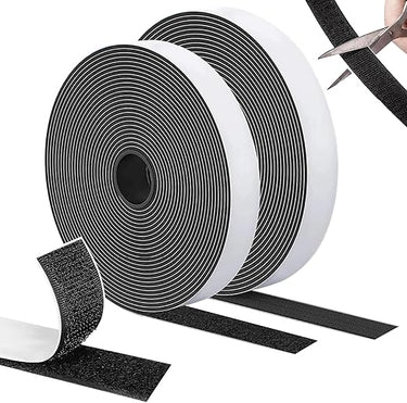 SURFOU Autocollant Scratch Double Face 10m×20mm, Extra Stark, Adhésif, Noir, Bande à Crochet et Boucle, Idéal pour Cadre, Fenêtre, Moustiquaire et Bricolage